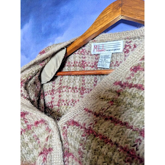 Vintage Plaid Mohair Cardigan Sweater Grunge 90s Nirvana Size Medium Milano - Picture 5 of 7